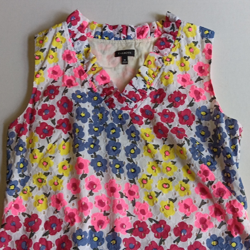TALBOTS FLORAL DRESS PINK YELLOW BLUE - Picture 3 of 5
